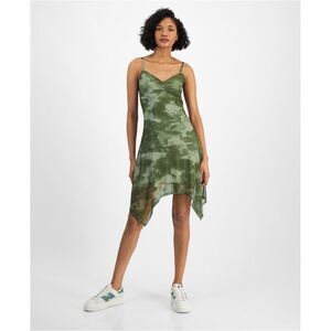 PLANET HEART Womens Printed Mini Asymmetrical Dress, Green, NWT